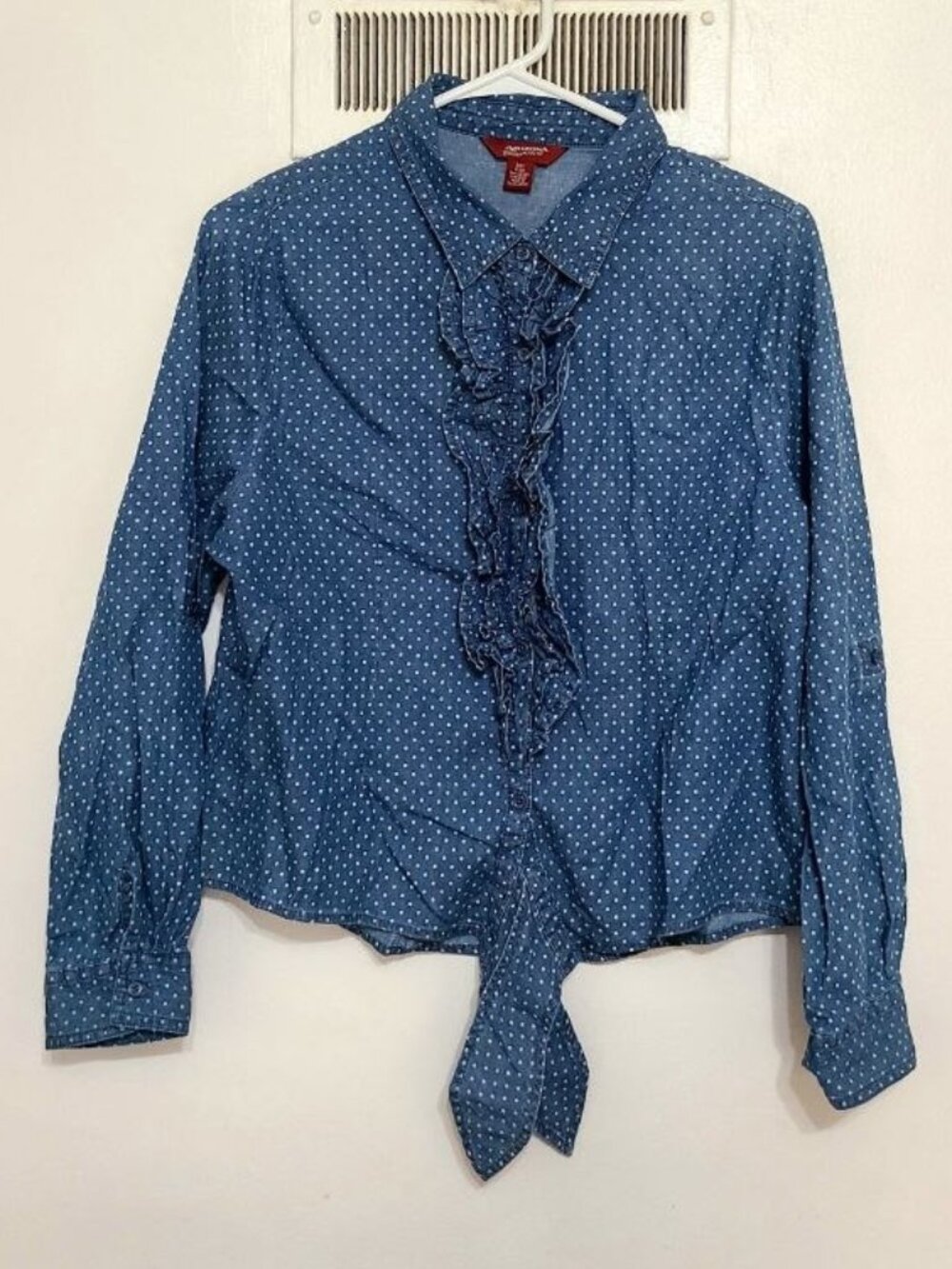 Polka Dot Tie‑Front Button Blouse